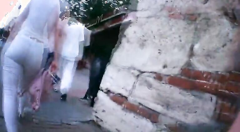 Huge butt wife blonde in white jeans