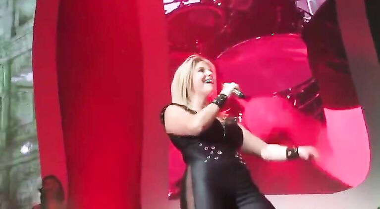 Beatrice Egli Ebony Latex Dress Shakes Huge Butt On Stage